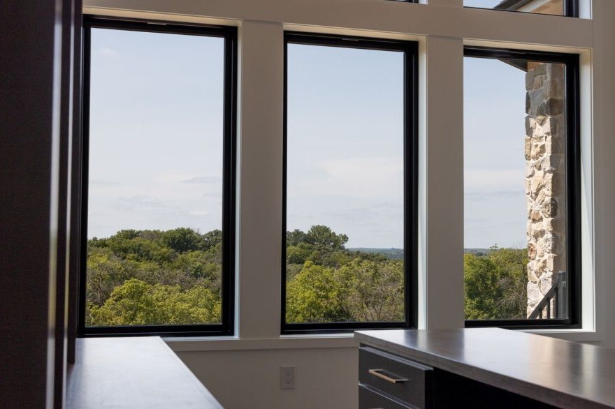 Large windows in custom built home in rural Iowa